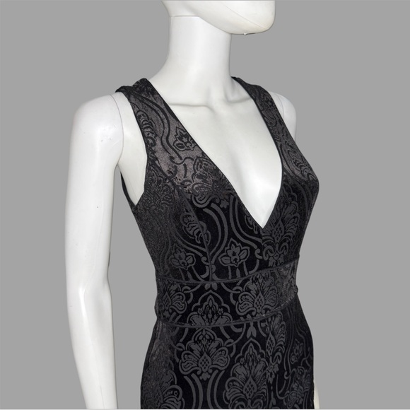 Forever 21 Black Patterned Velvet Sheer Jumpsuit With Flare Bottoms - Picture 2 of 5